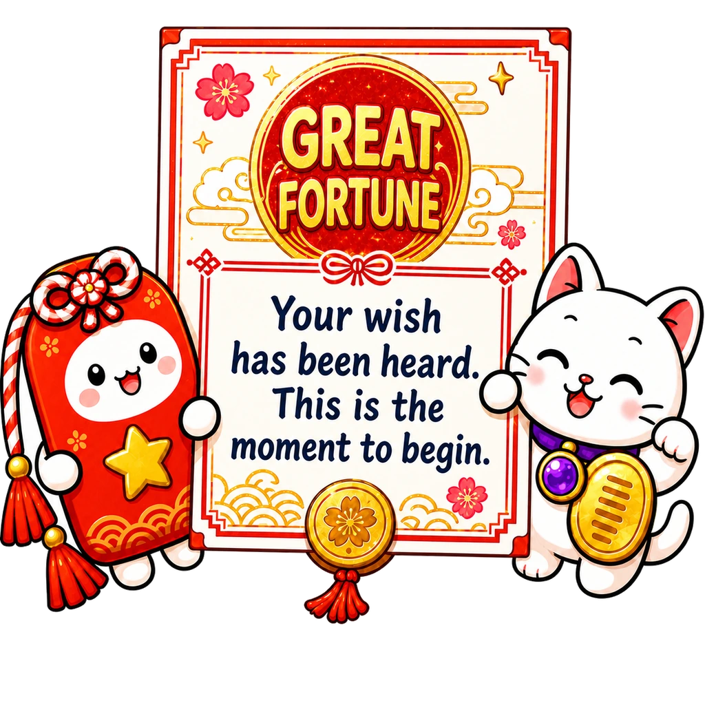 Great Fortune:Your wish has been heard. This is the moment to begin.